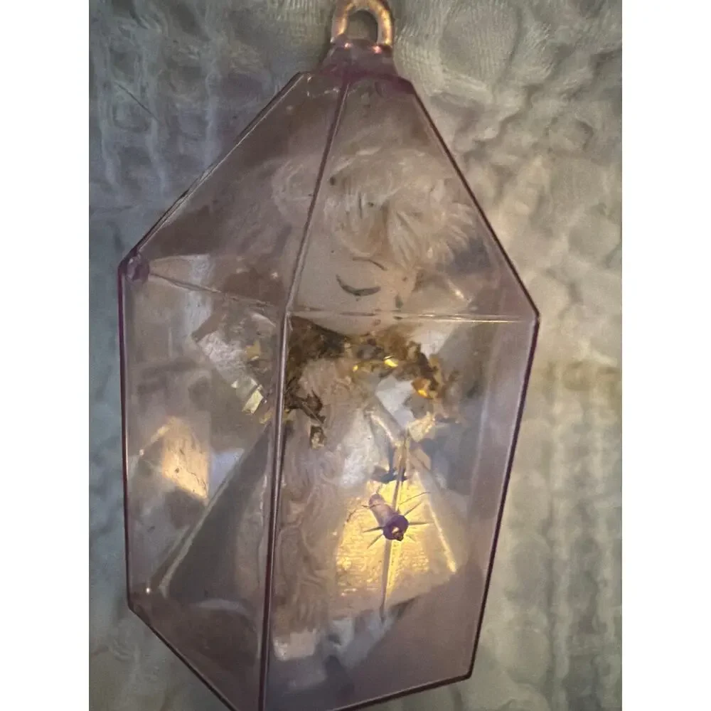 Vintage Angel in Purple Plastic Crystal Ornament Christmas Holiday Decoration